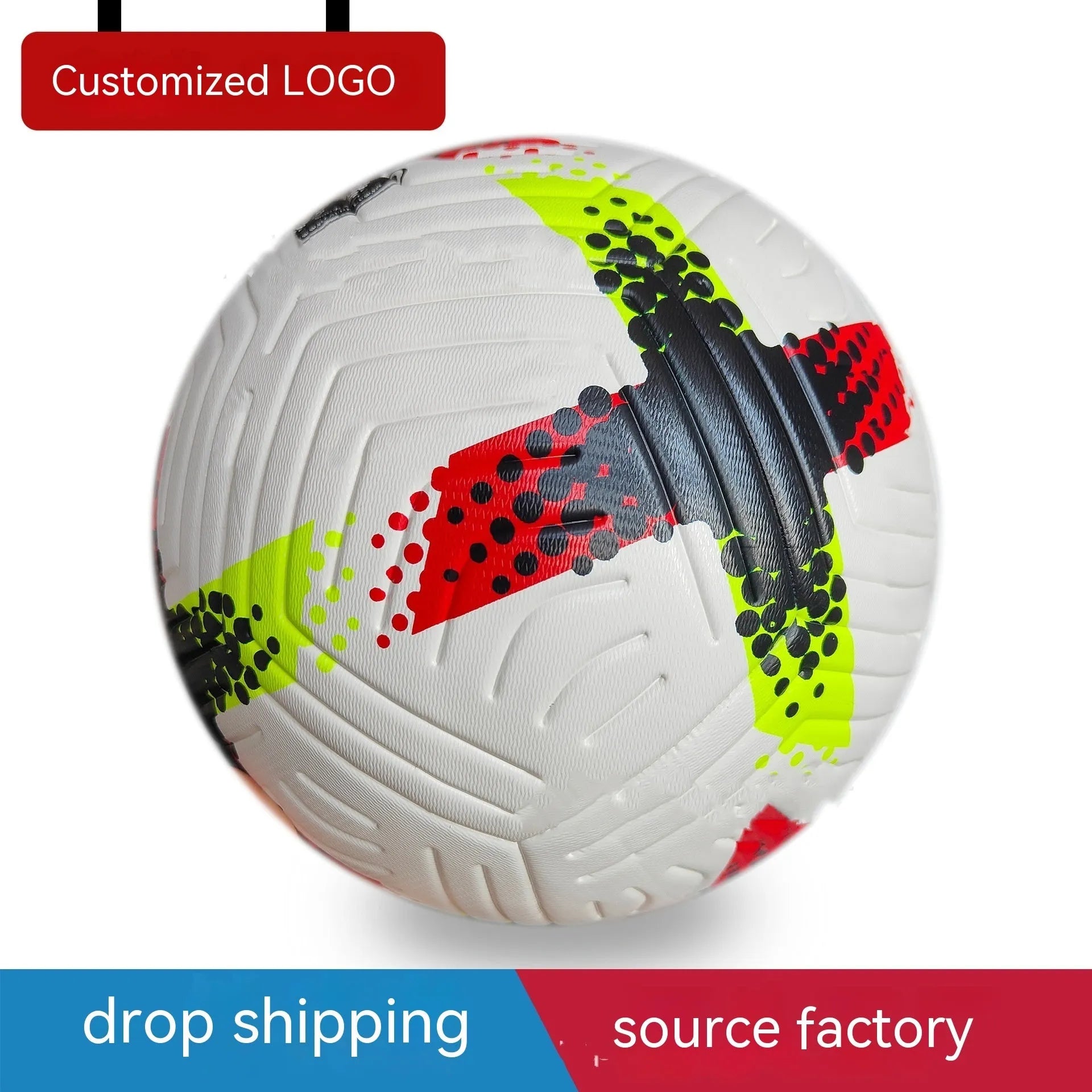Fluorescent green Size 5 football on a field, showing seamless PU construction.