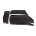 Three black ABS armrest box protective covers with a diagonal carbon fibre weave pattern.