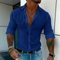 British style striped men's cardigan long sleeve shirt in flat mop cloth fabric