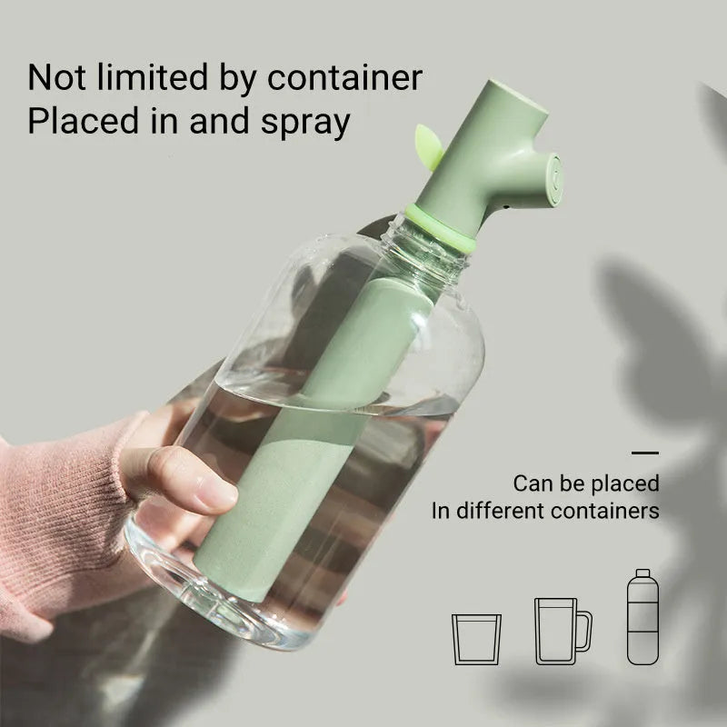 Transparent portable USB humidifier with purification stone showing 197mm height and mist output
