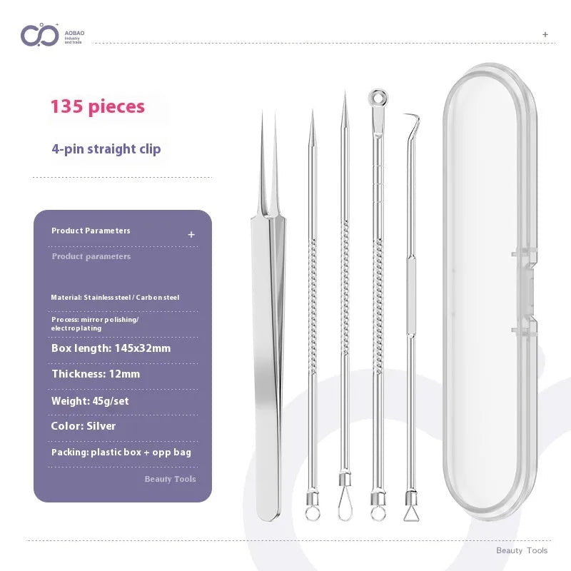 4-piece metal acne needle set with ultra fine pointed tips for professional skincare extraction