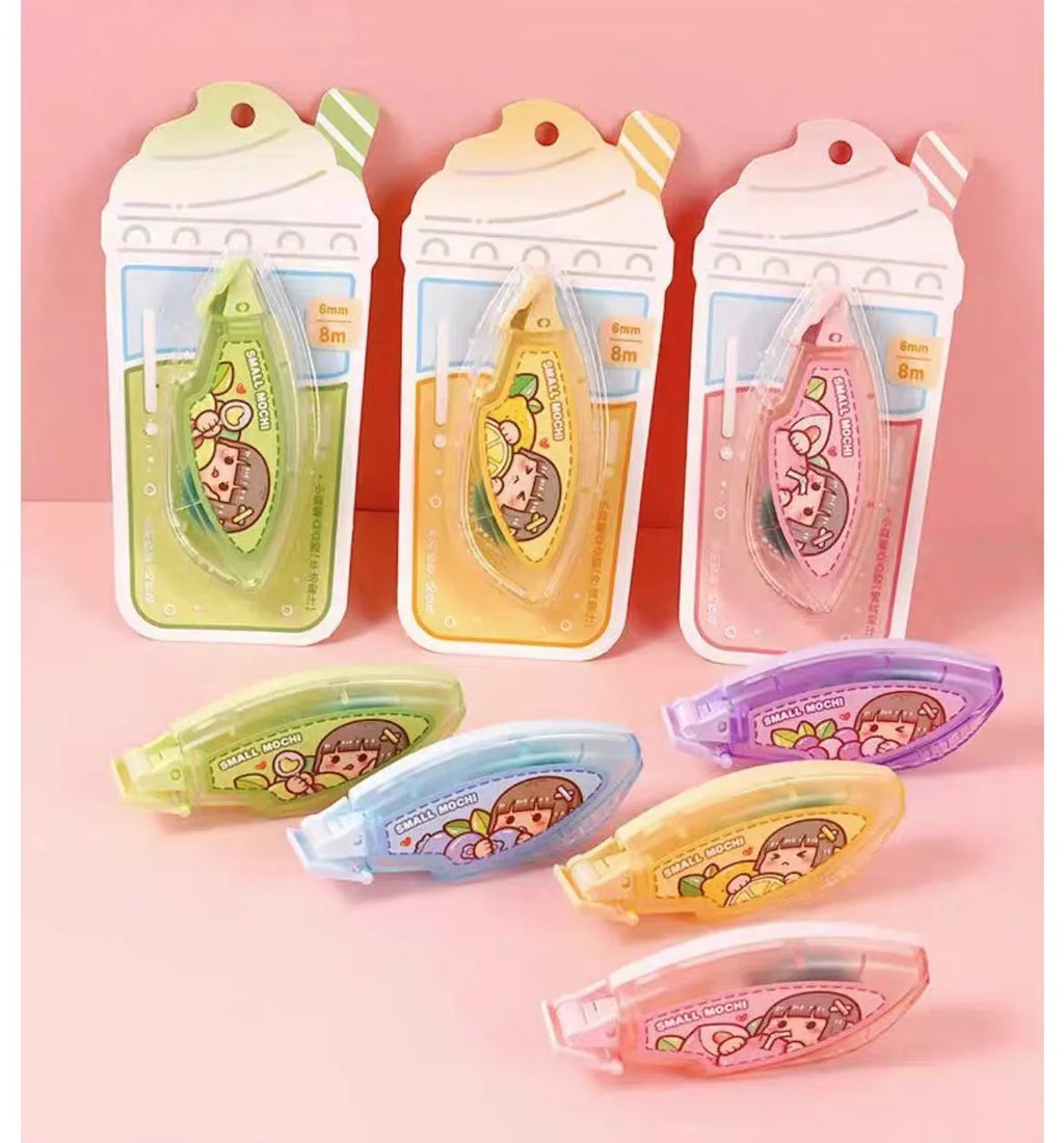 Hand account dotting glue in peach juice colour on card packaging, a high viscosity double-sided adhesive.