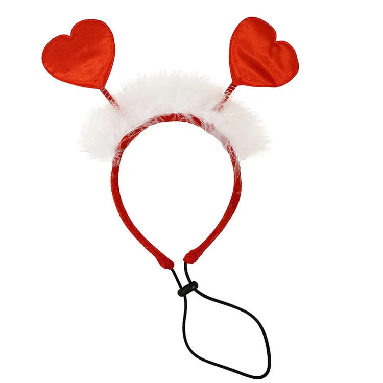 Valentine's Day pet hairband and scarf set in organza with satin finish, heart design for dogs and cats