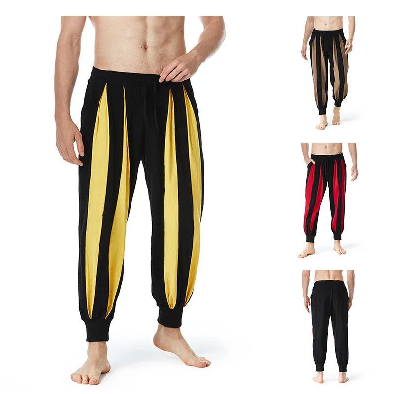 Men's straight-fit casual trousers in red, khaki, yellow, and brown colours for spring wear