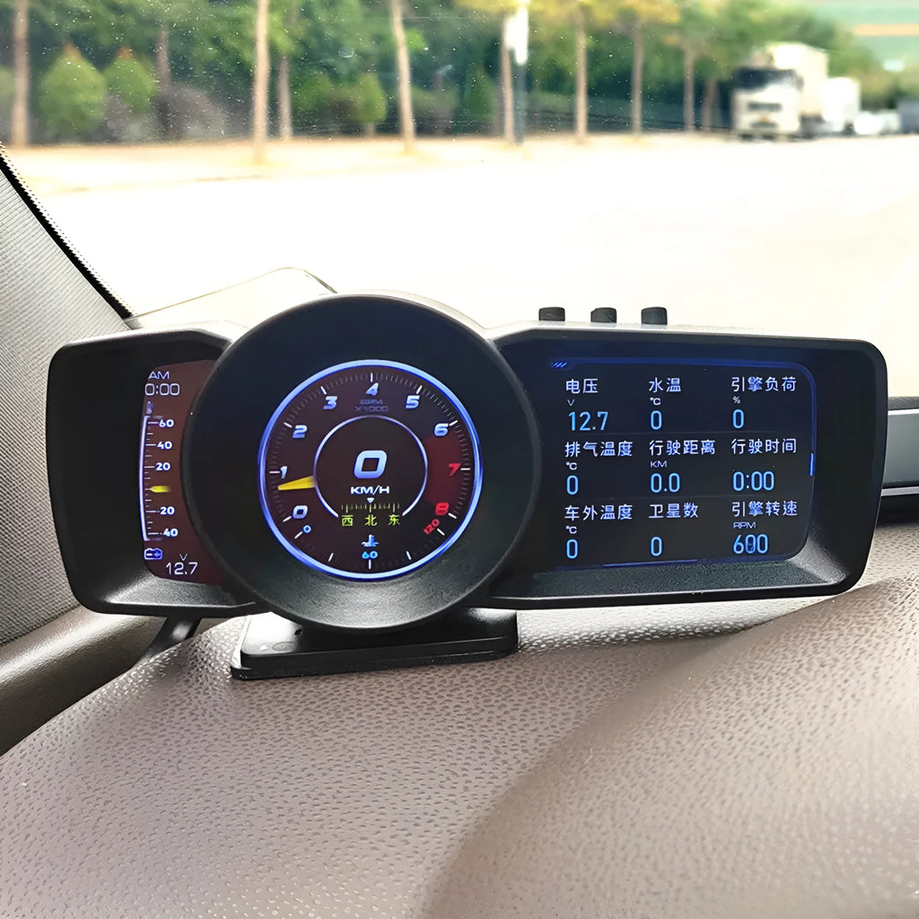 A600 OBDII vehicle diagnostic monitor with colour screen, cable, and installation tools including wrench and crowbar
