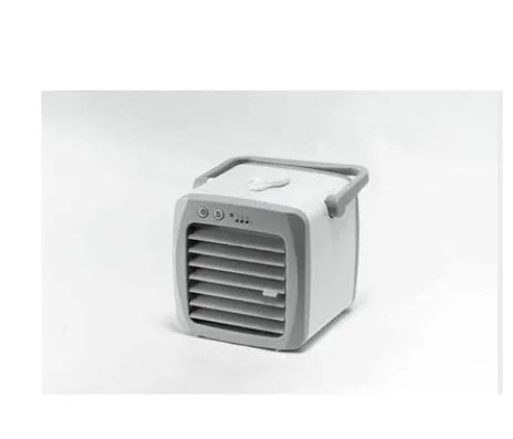 White mini mobile air conditioner fan, USB powered, 160 x 170 x 160mm, with water tank and ice curtain