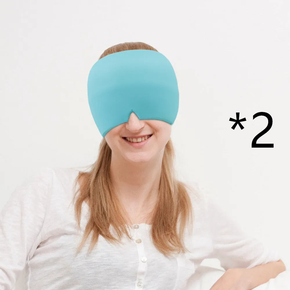 Black elastic cloth cooling gel eye mask for headache relief showing adjustable fit