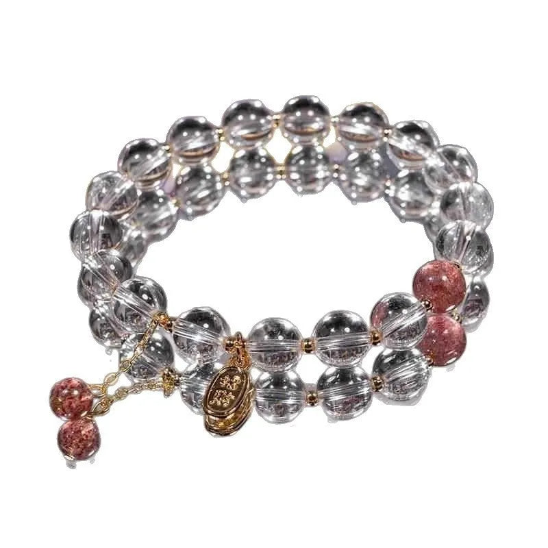 Handmade natural white crystal bracelet with strawberry beads in gift box