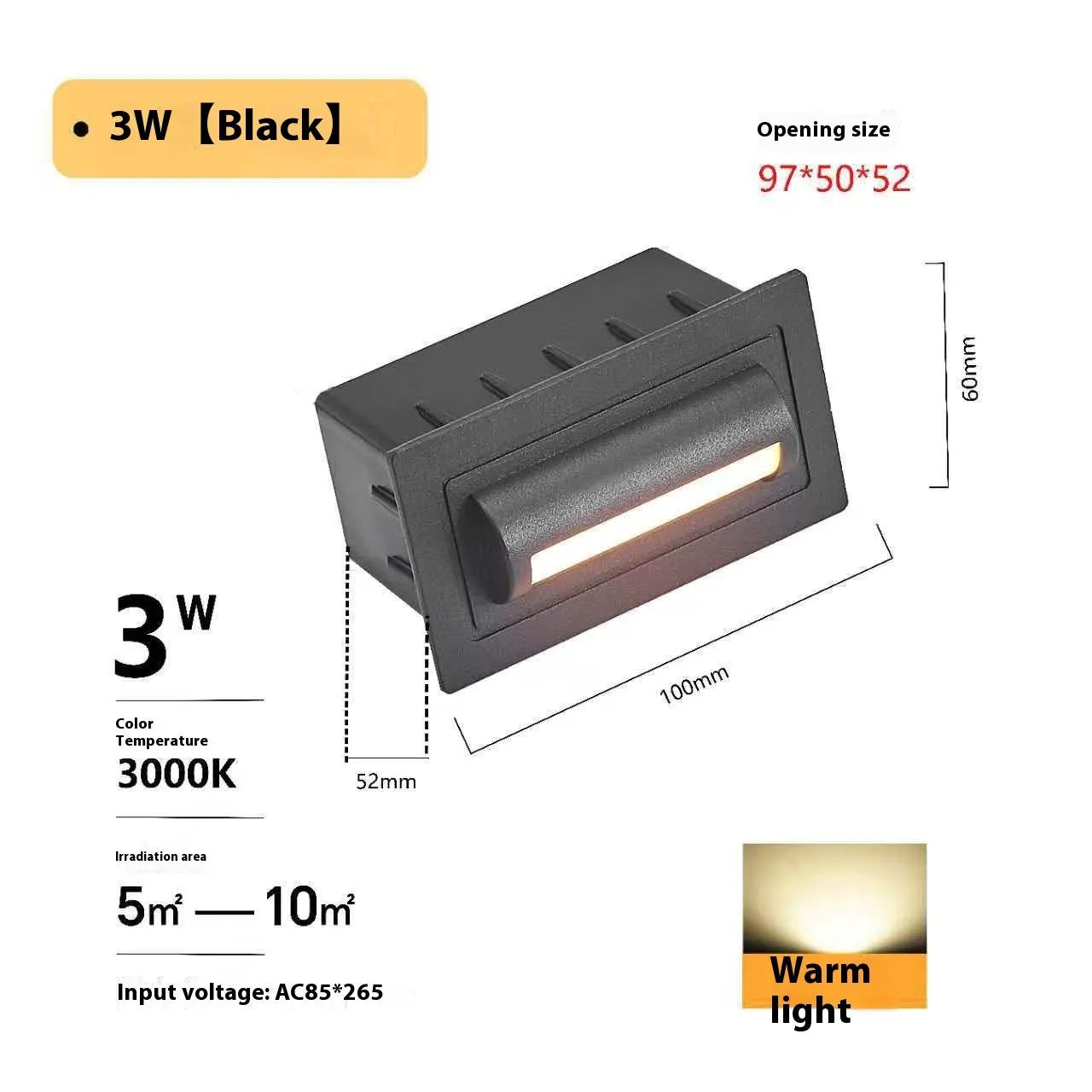 Black LED step lamp with aluminium shell, IP65 waterproof, for outdoor stairs and corridors