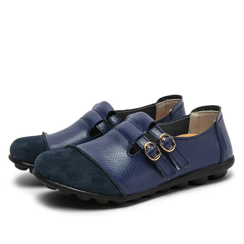 A pair of casual low-top flat shoes with Velcro fastening and a round toe, shown in various colours.