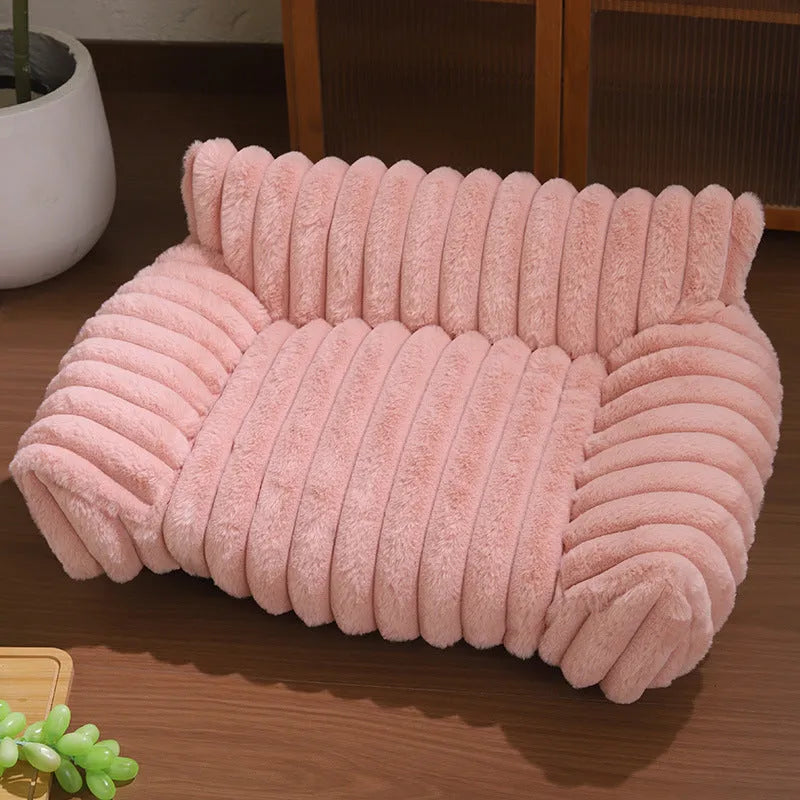 Rabbit plush cat sofa bed in gray with thickened padding and raised edges
