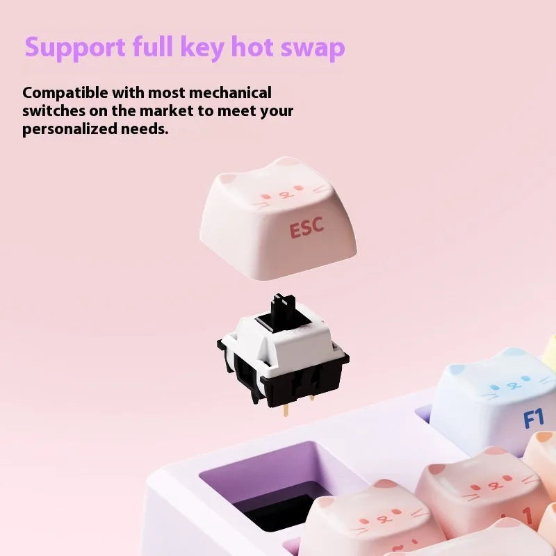 Coloured sugar cat mechanical keyboard with Bluetooth connectivity and piano shaft switches