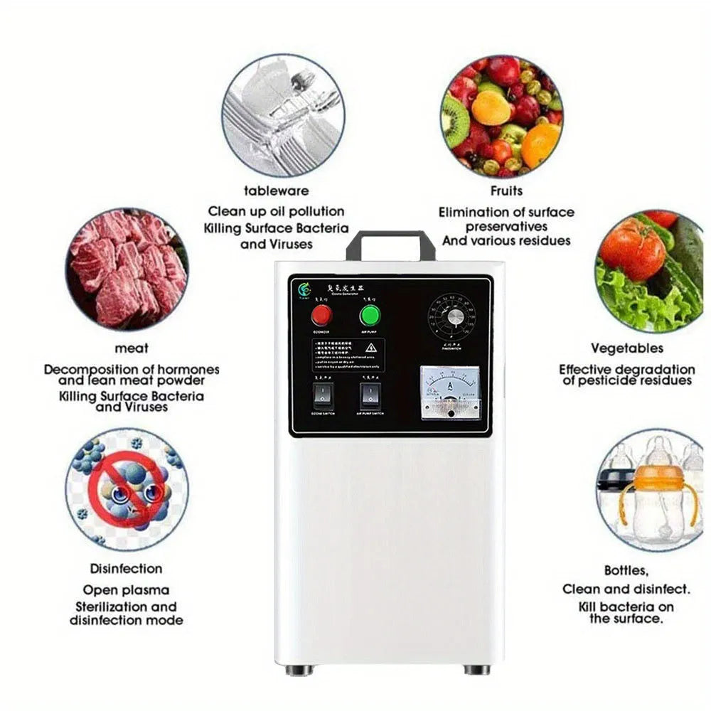 White or stainless steel ozone generator for cleaning fruit and vegetables with 20g/h output.