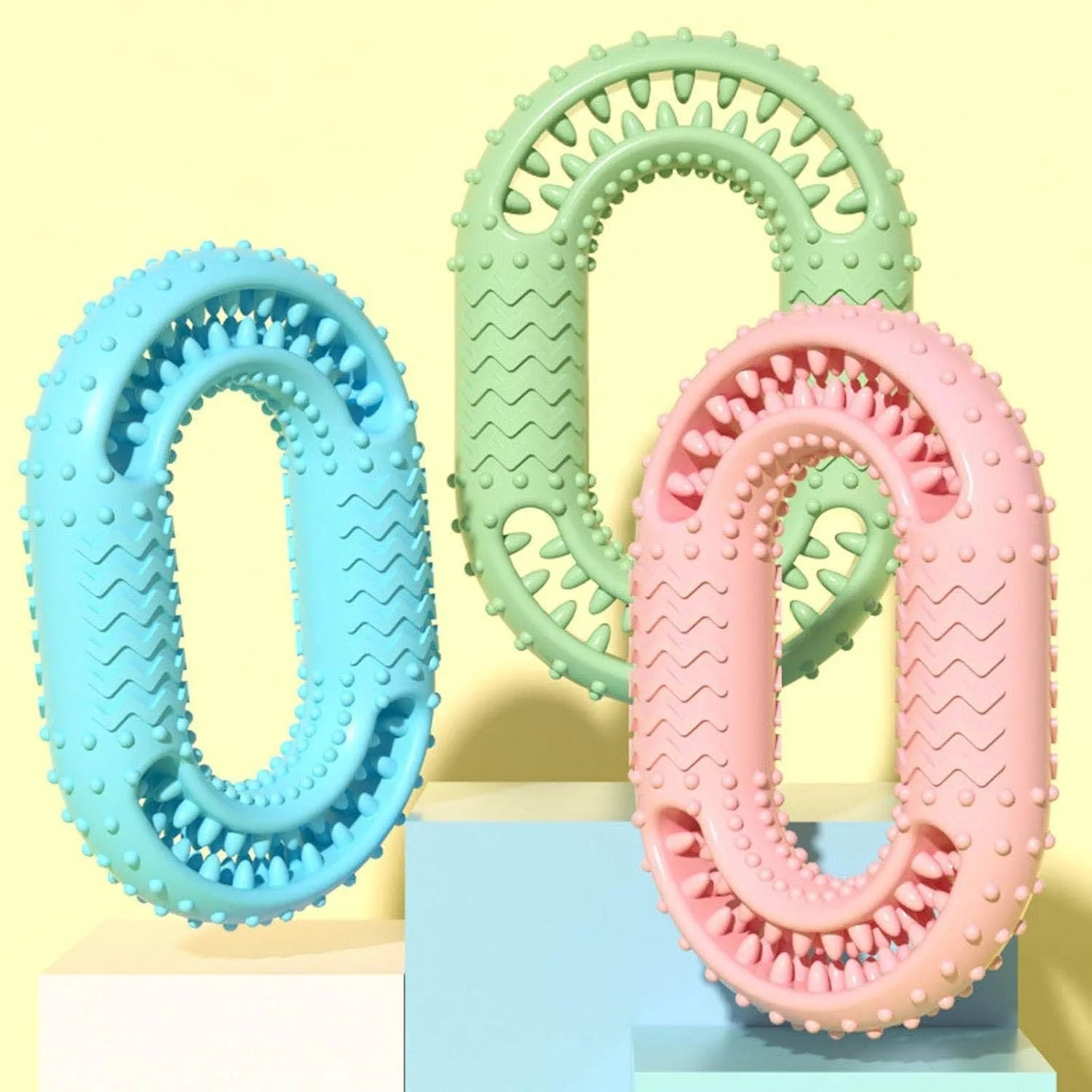 Blue resistant O-ring shaped dog chew toy for aggressive chewers on white background