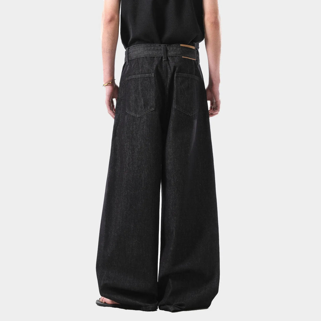 Women's black high waist straight leg jeans with zip fly in retro style