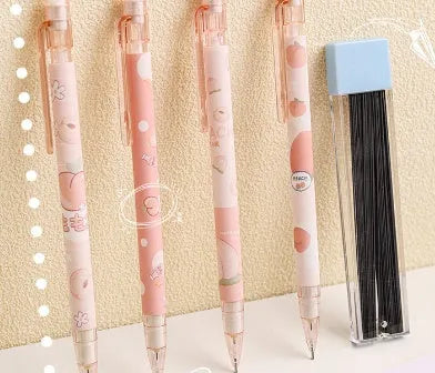 Automatic press pencil in peach colour with 0.5mm lead and refill set