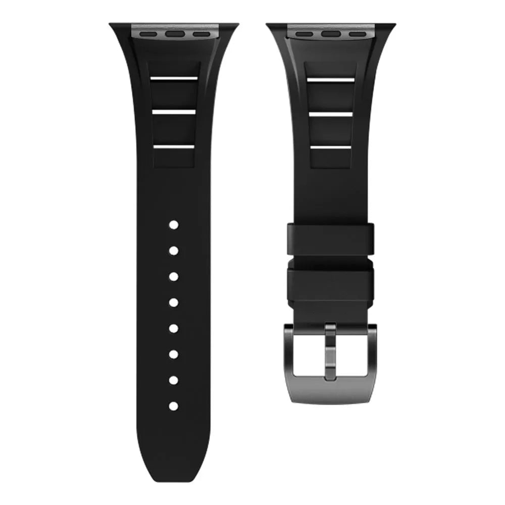 Orange liquid silicone watch strap with silver folding buckle for 42-49mm smartwatch case