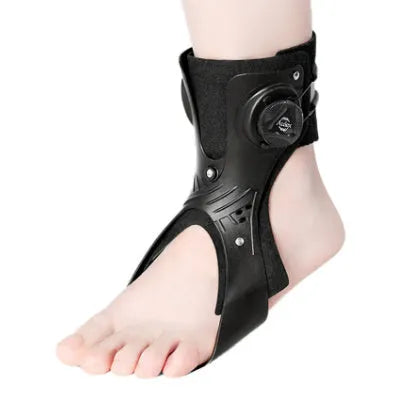 Grey ankle brace with airbag button support mechanism for ankle fixation and protection
