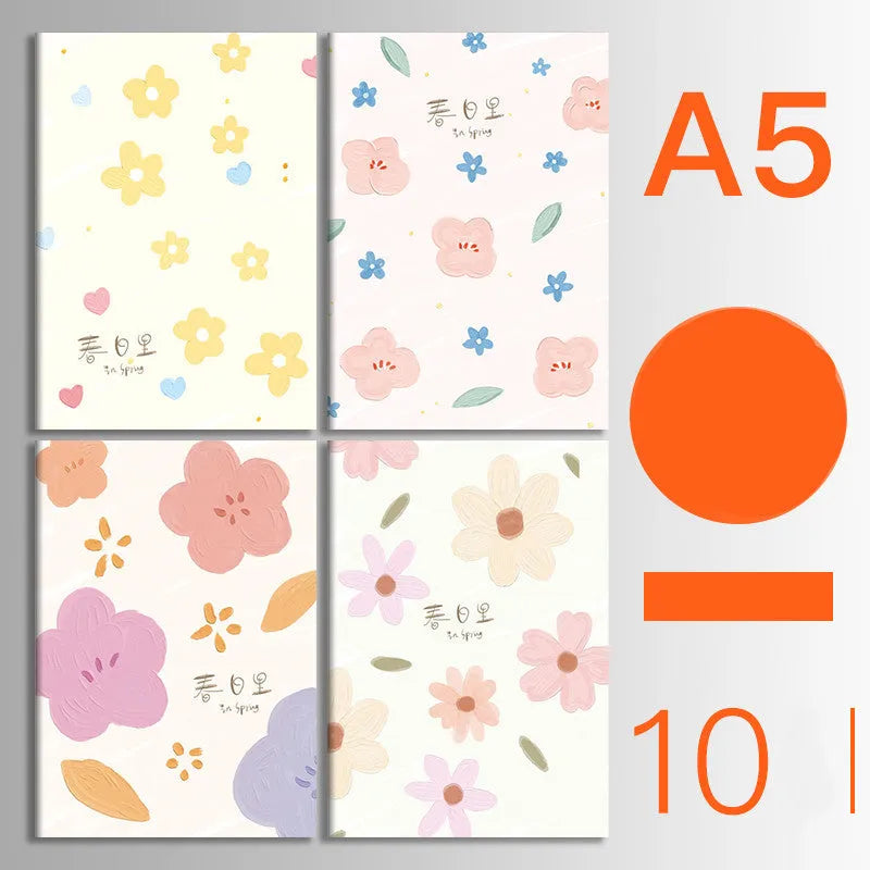 10-pack of kraft paper notebooks with thread binding in A5 and B5 sizes with various cover designs