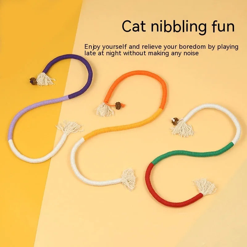 Cat bite rope toy self-hi relieving stuffy pet toy in traffic light colour with cotton thread construction