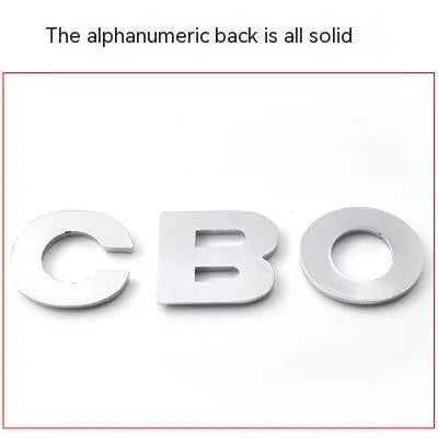 Zinc alloy metal car sticker with 3D raised English letter measuring 2.5cm in black finish