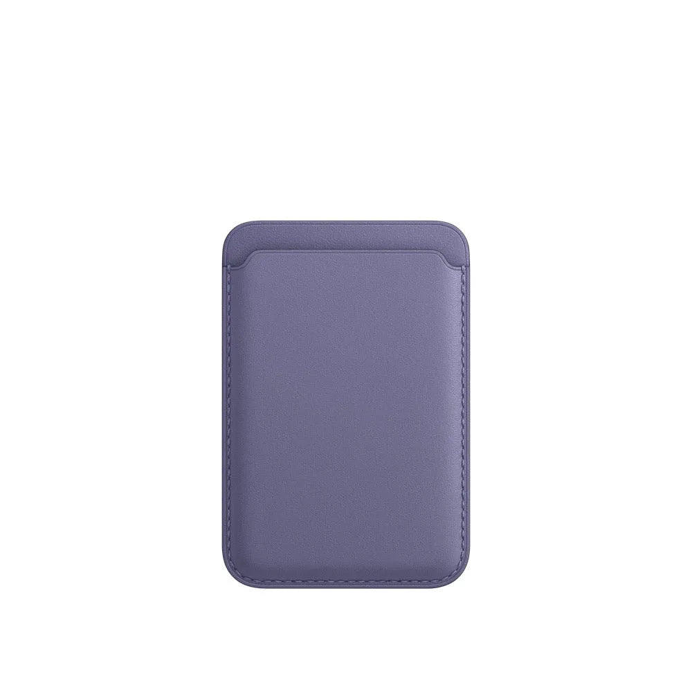 Black PU leather iPhone case with a magnetic card holder slot on the back.