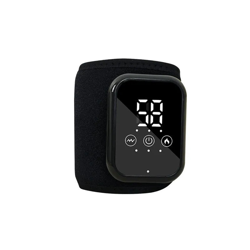 Black electric heated ankle sleeve showing adjustable design for joint support