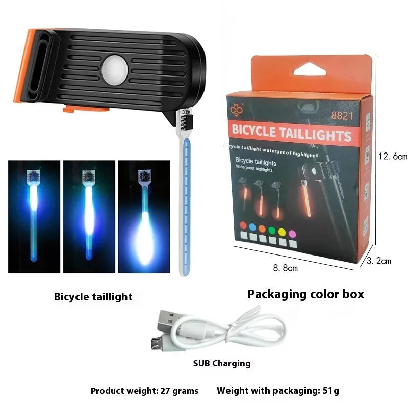 USB rechargeable bicycle taillight with flowing red light mode and creative shape