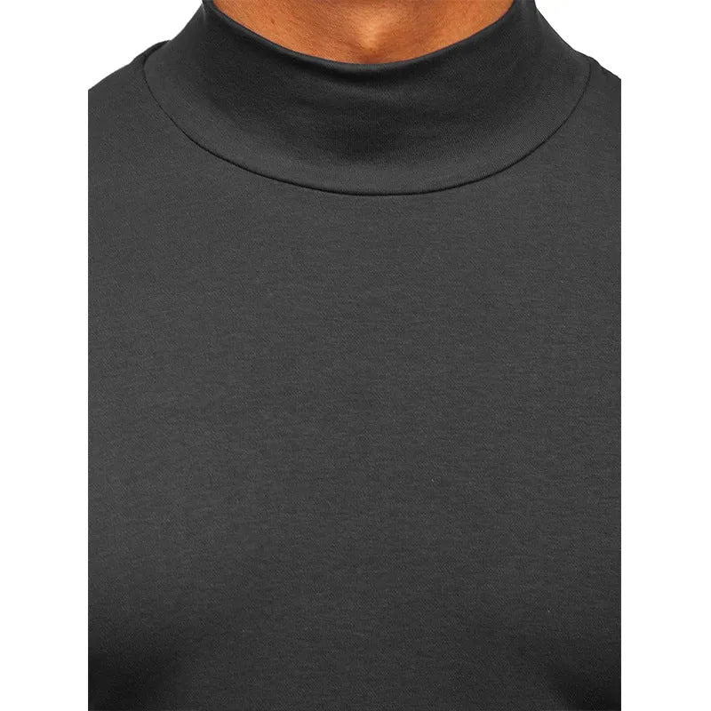 Men's autumn winter Dralon polyester high-neck long-sleeve pullover in solid colour, slim fit, US sizes S-2XL