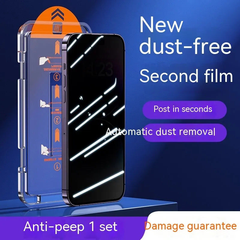 Dust-free warehouse tempered glass screen protector kit for iPhone with privacy dustproof net