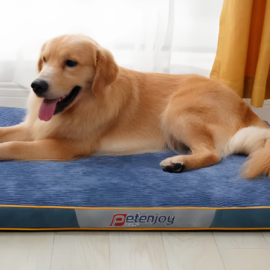 Waterproof scratch resistant Oxford cloth dog bed mat in Oxford Gray with wooden frame, large size