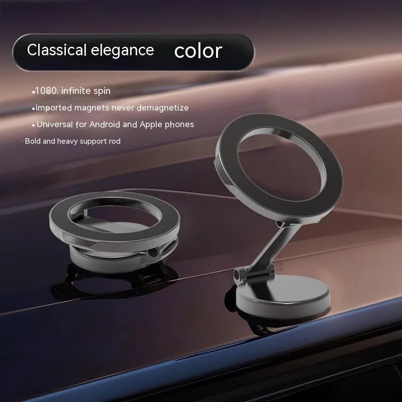 All-metal foldable magnetic car phone mount in Qian Colour on a dashboard.