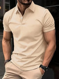 Men's slim fit solid colour short sleeve button-up shirt on a hanger.
