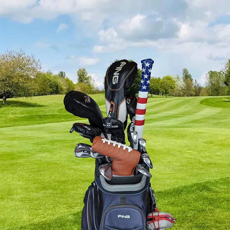 Black PU leather golf putter cover sleeve for protecting club head and shaft.