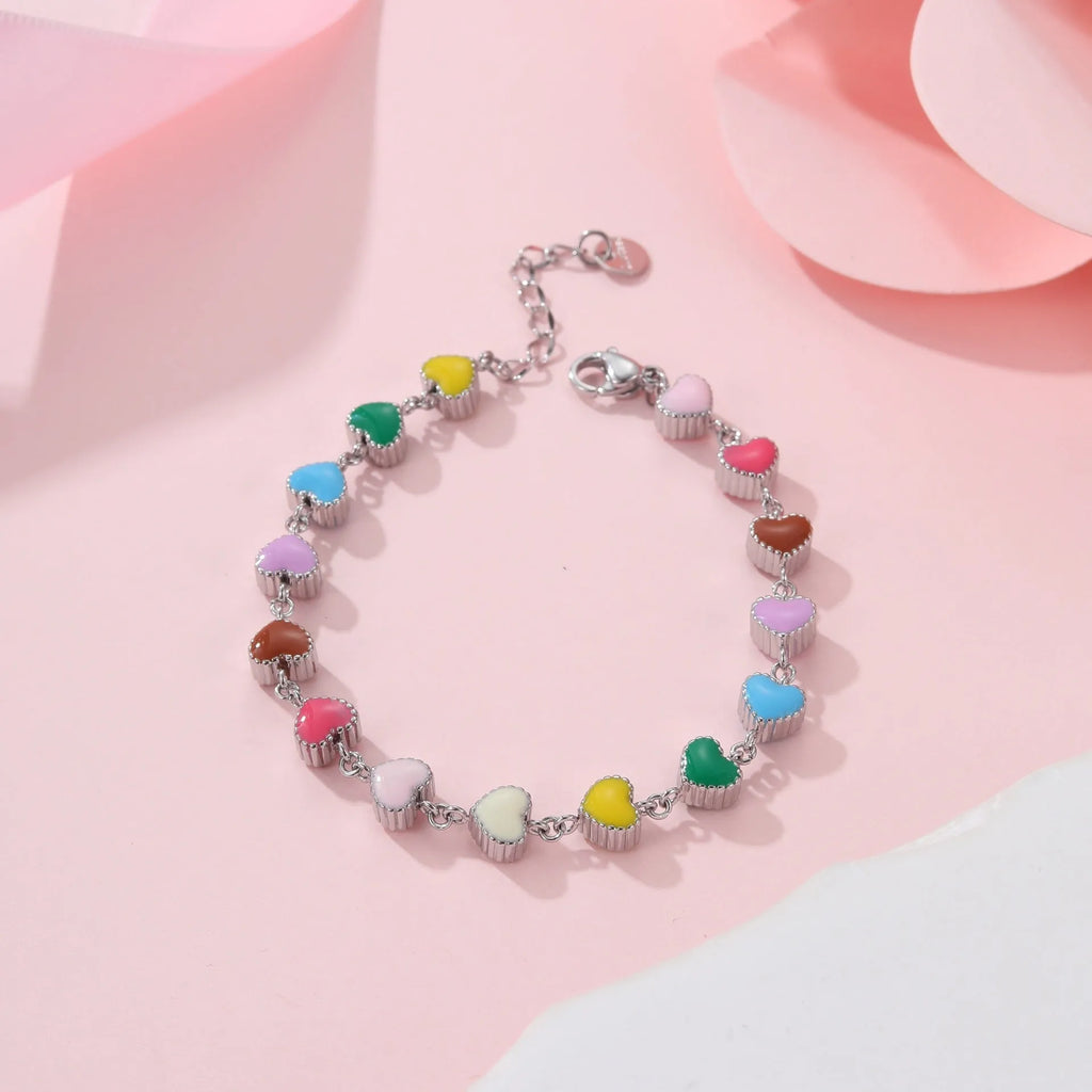 Women's heart-shaped stainless steel bracelet with electroplated gold or steel finish