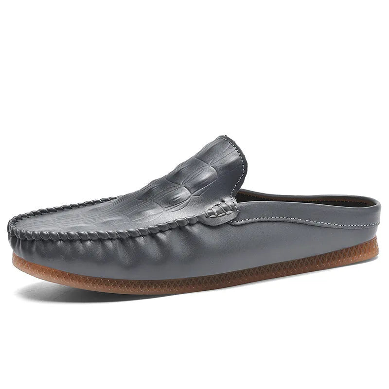 Men's black summer semi-slippers with artificial PU upper and rubber sole, breathable design
