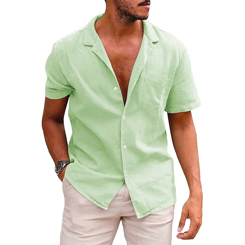 Men's short sleeve button down shirt in linenCotton, solid colour, loose fit, available in multiple colours