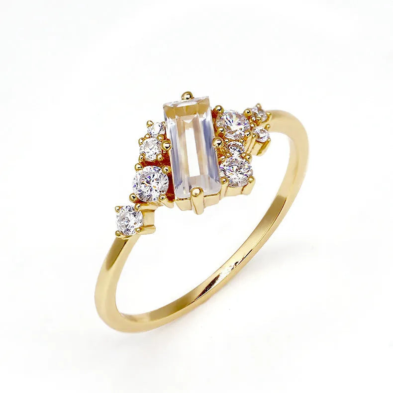 Women's silver electroplated ring with white crystal blingbling shiny finish on white background