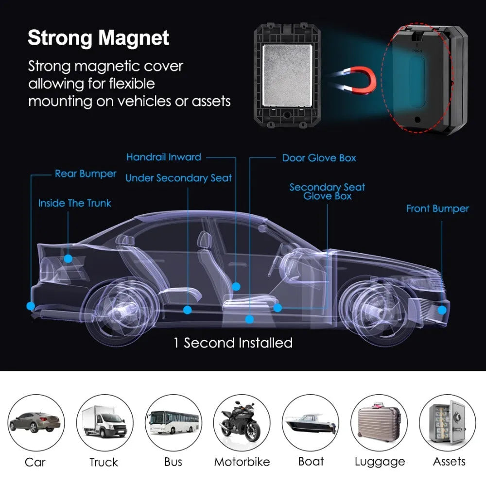 Black GPS car locator with 6000mAh battery and ceramic antenna