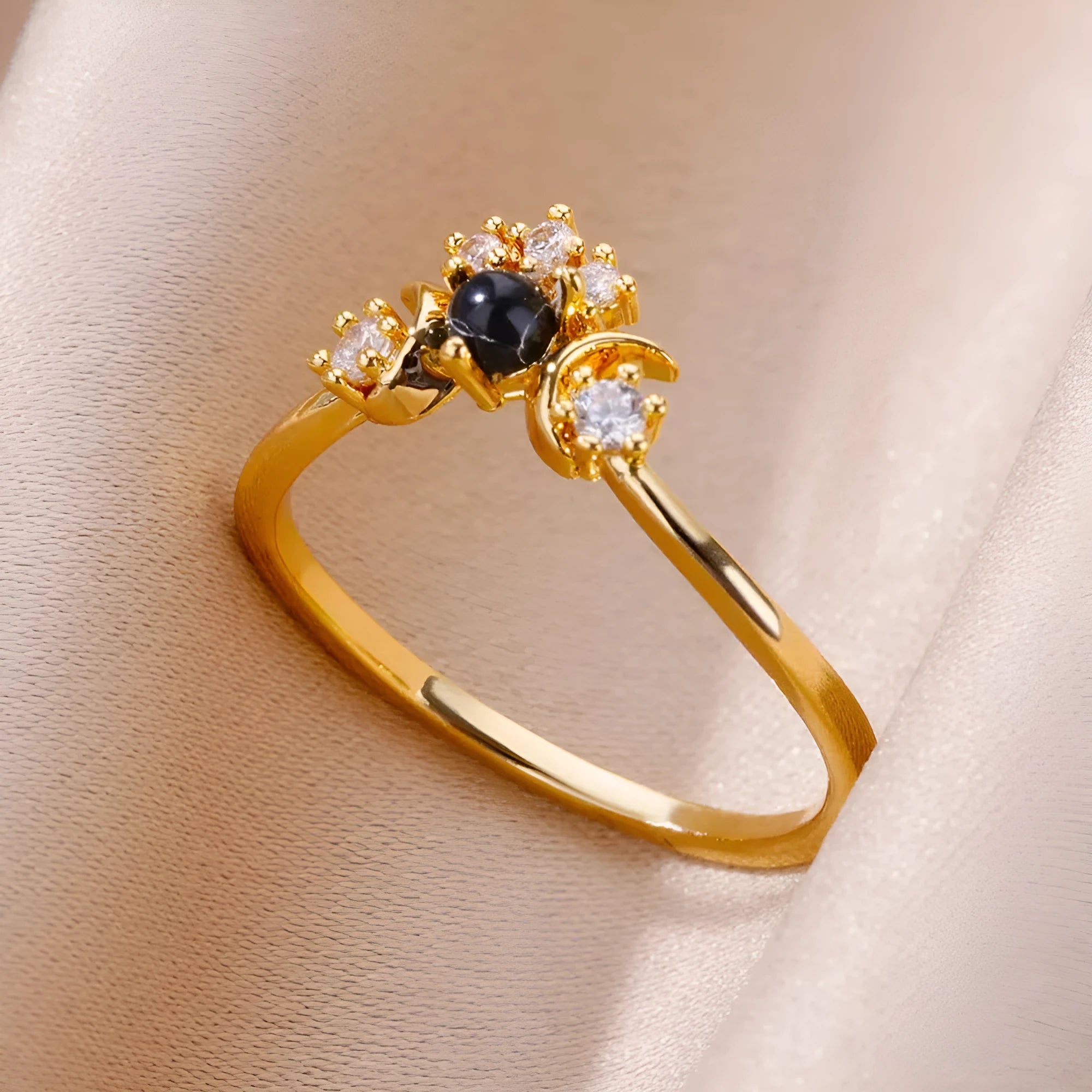Adjustable 18K gold plated love emerald ring with synthetic zircon for women, open mouth copper design