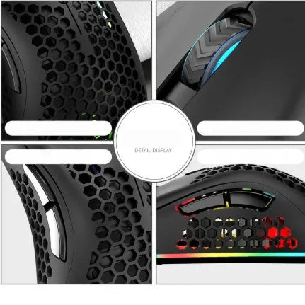 Hollow-out wireless gaming mouse with luminous RGB lighting in black, cyan or white colour options