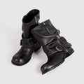 Women's pleated Dr Martens style boots in brown with chunky heel and waterproof platform