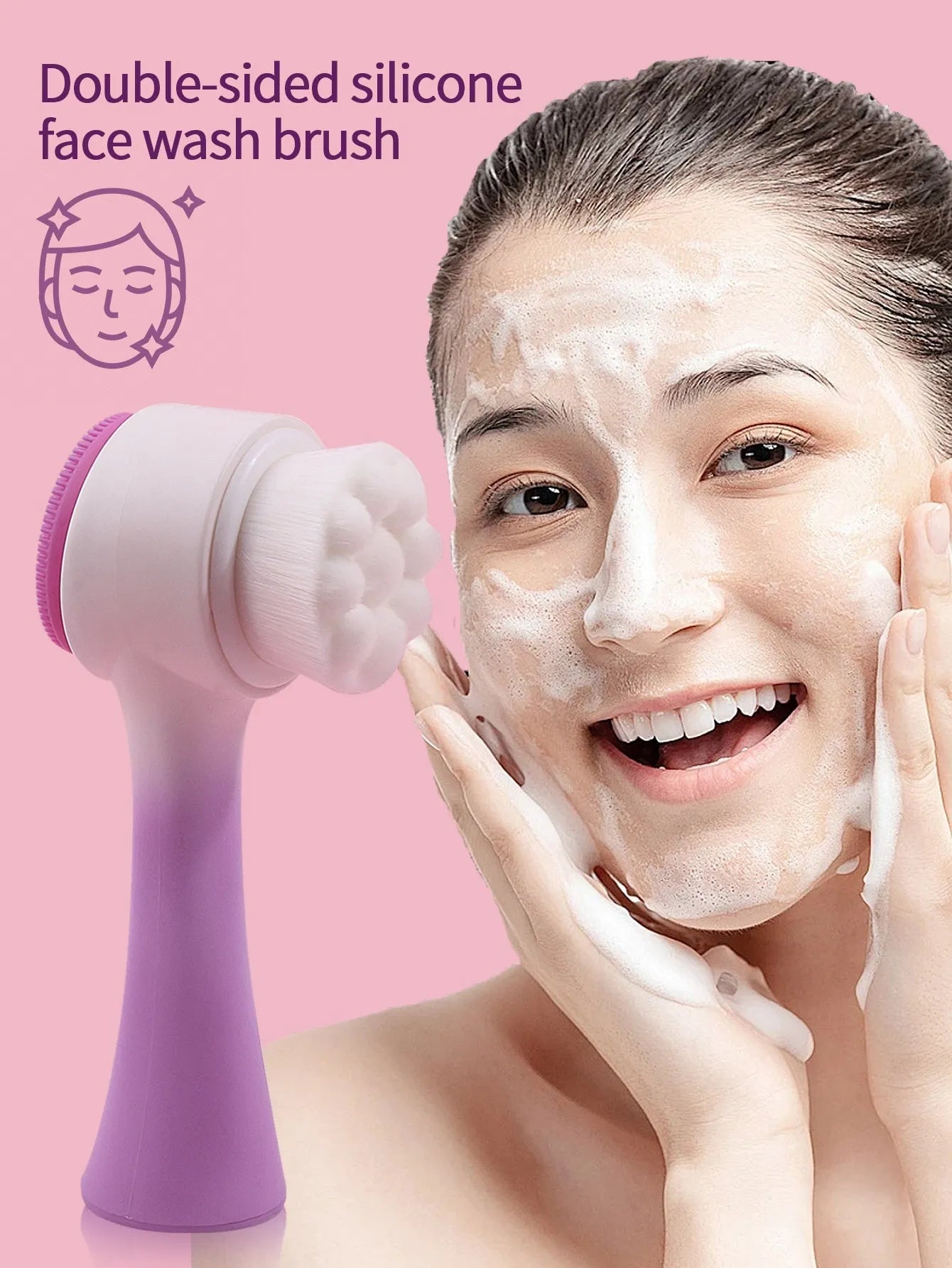 Facial brush set with coral fleece hair band in multiple colours including purple, grey, white, and pink