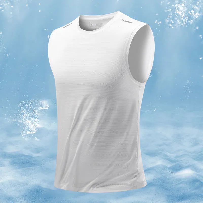 Men's loose-fit sleeveless waistcoat vest in bamboo polyester blend, shown in a solid colour.