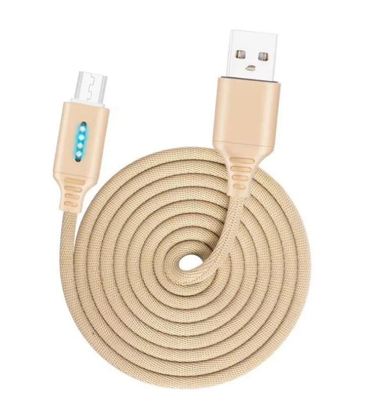 Fabric braided USB charging cable in black, 1 metre long with USB and device connectors