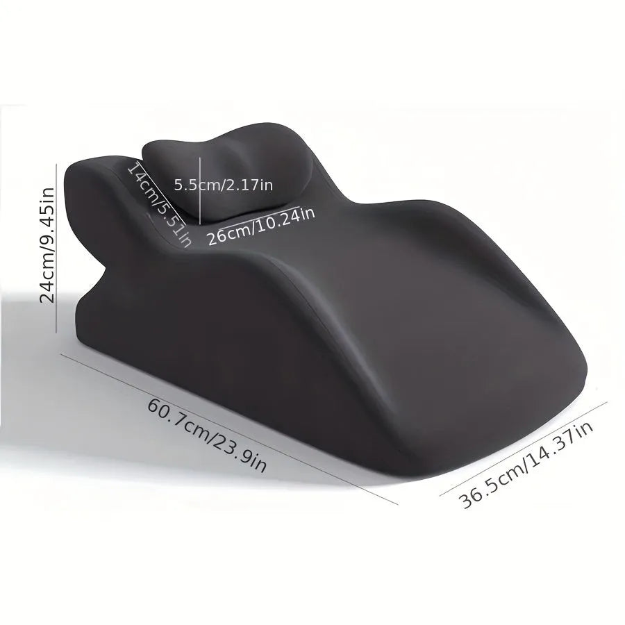 Stomach sleeper pillow designed for reading and phone use while lying down in blue colour option