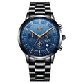 Men's black and rose red gold waterproof quartz sports watch with business styling and 12mm case