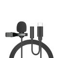 Wired lavalier microphone headset with collar clip and in-ear earpieces on a 1.5m cable