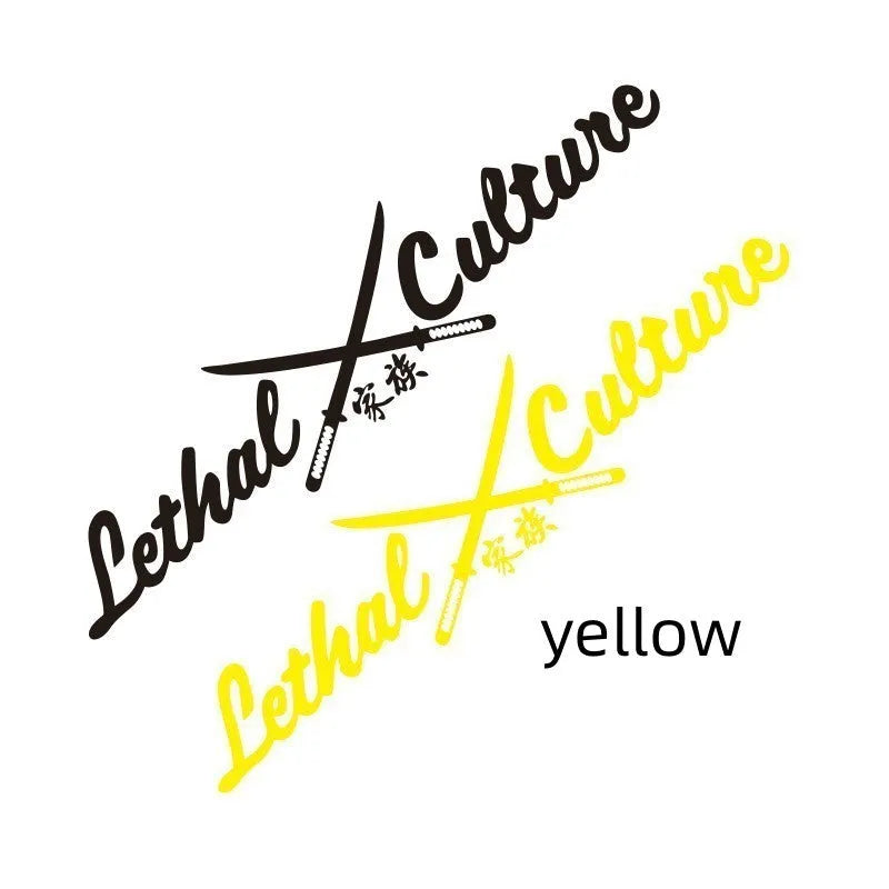 Yellow and white personalised car family stickers showing size options 58x13cm and 30x6.6cm.