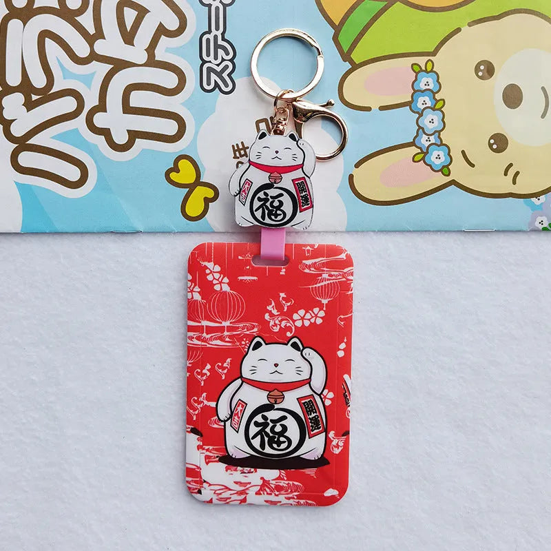 Lucky Cat cartoon design plastic certificate sleeve with gold ferrule pendant for document protection